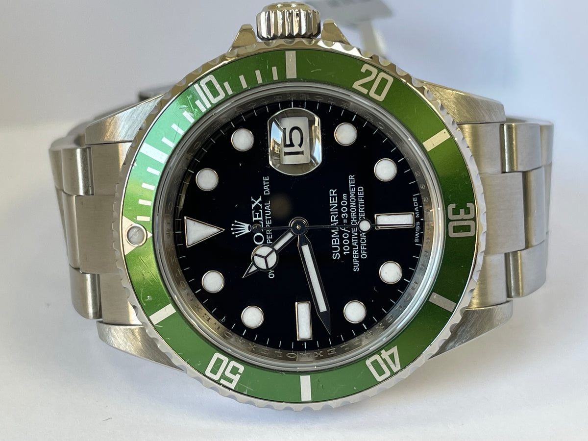 Rolex Steel Submariner Date - Kermit - Green Bezel - Black Dial - 16610LV Scrambled Serial