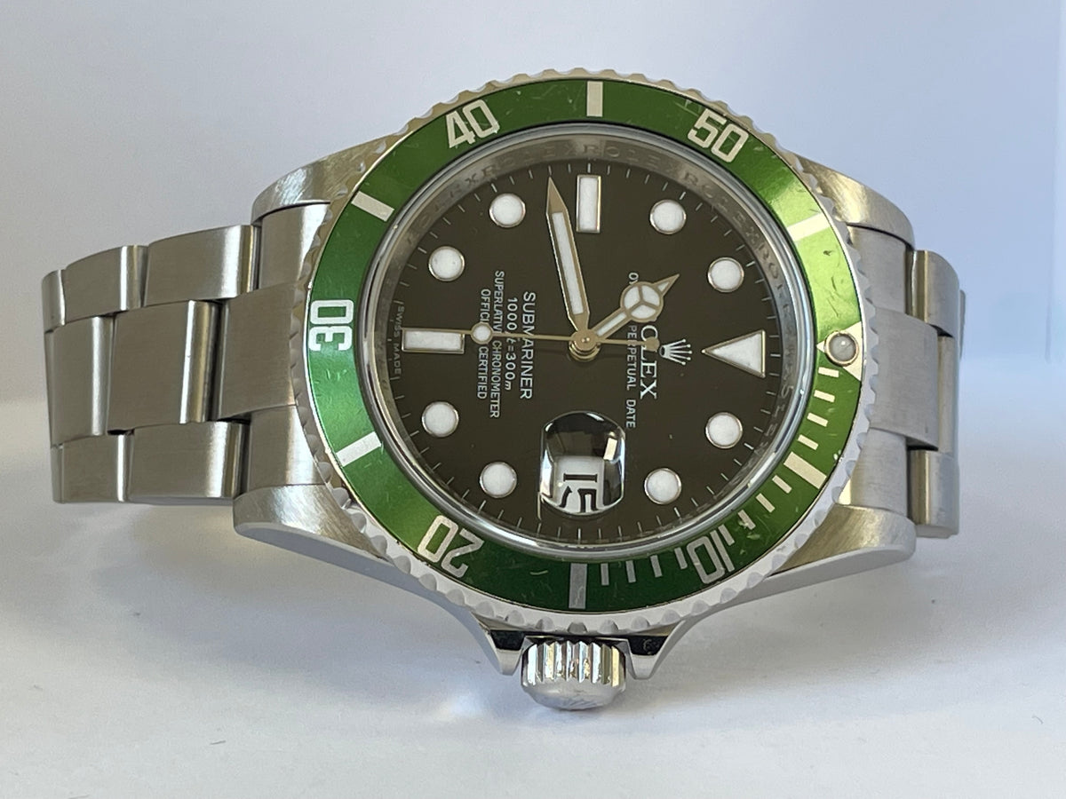 Rolex Steel Submariner Date - Kermit - Green Bezel - Black Dial - 16610LV Scrambled Serial