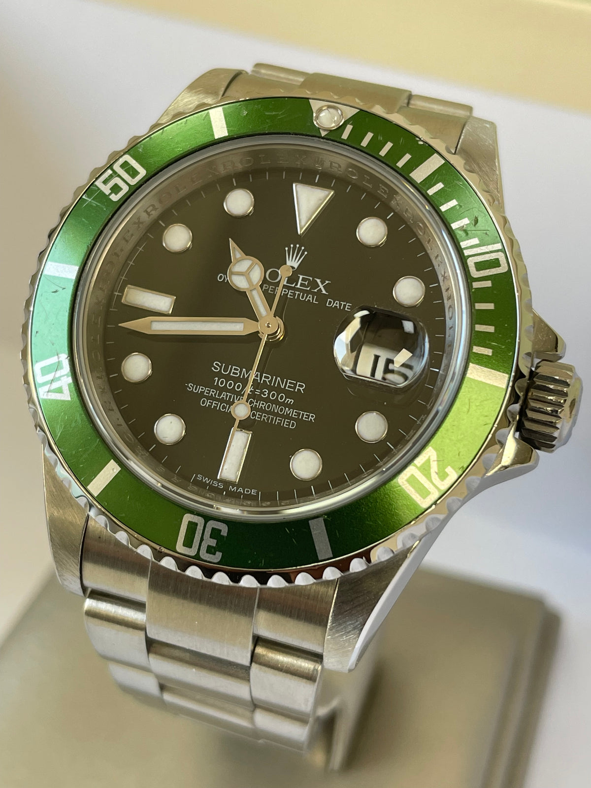 Rolex Steel Submariner Date - Kermit - Green Bezel - Black Dial - 16610LV Scrambled Serial