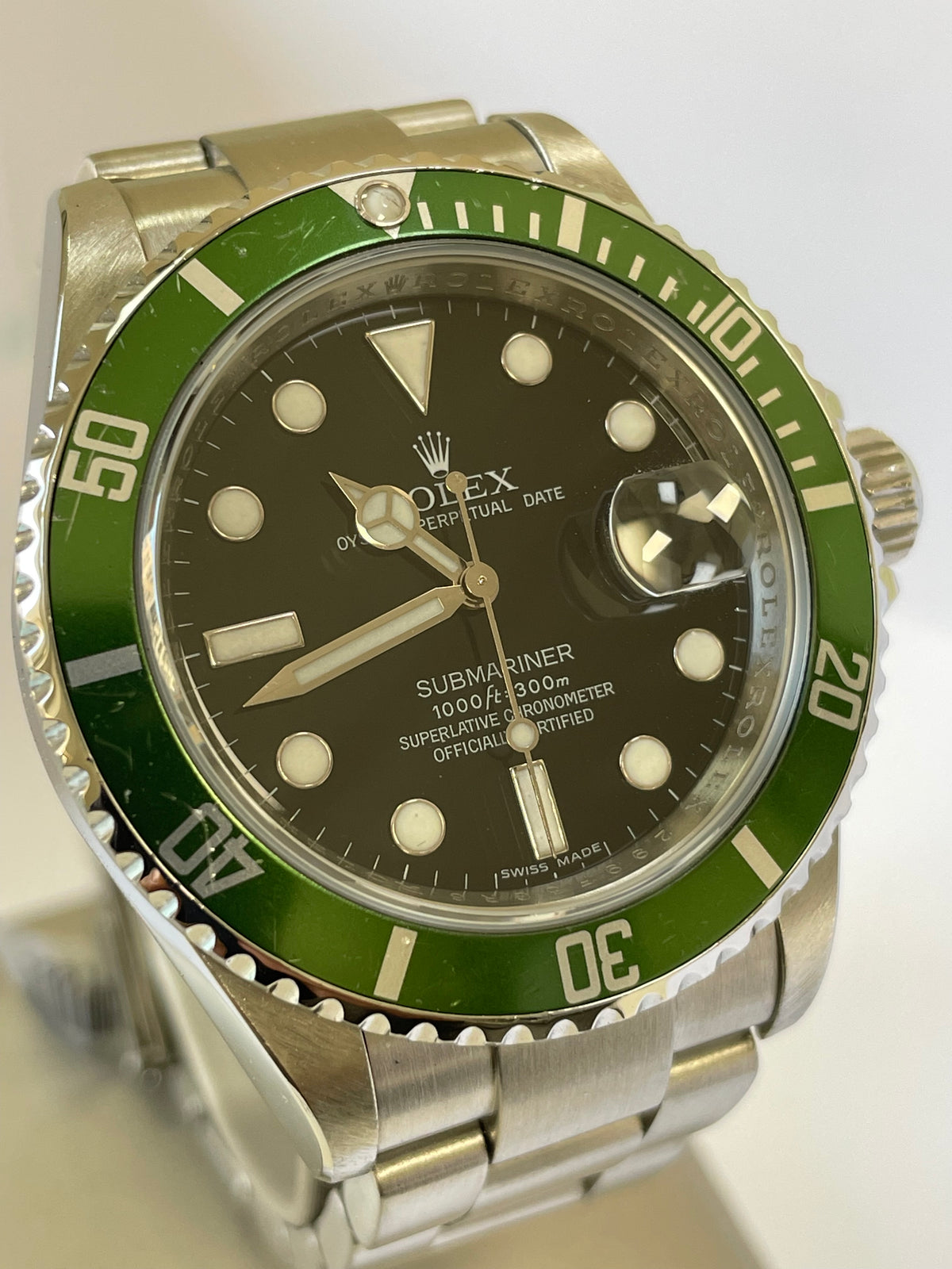 Rolex Steel Submariner Date - Kermit - Green Bezel - Black Dial - 16610LV Scrambled Serial