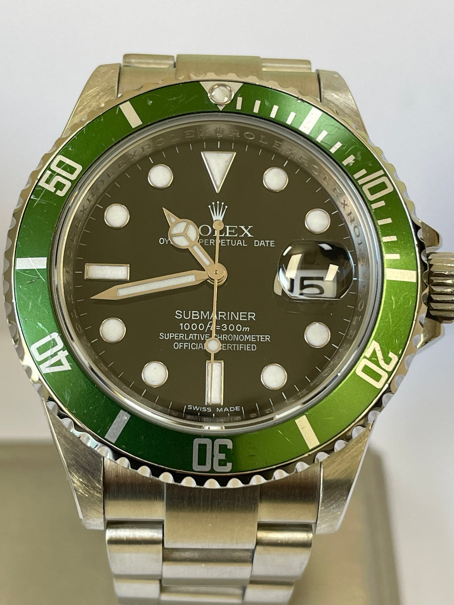 Rolex Steel Submariner Date - Kermit - Green Bezel - Black Dial - 16610LV Scrambled Serial