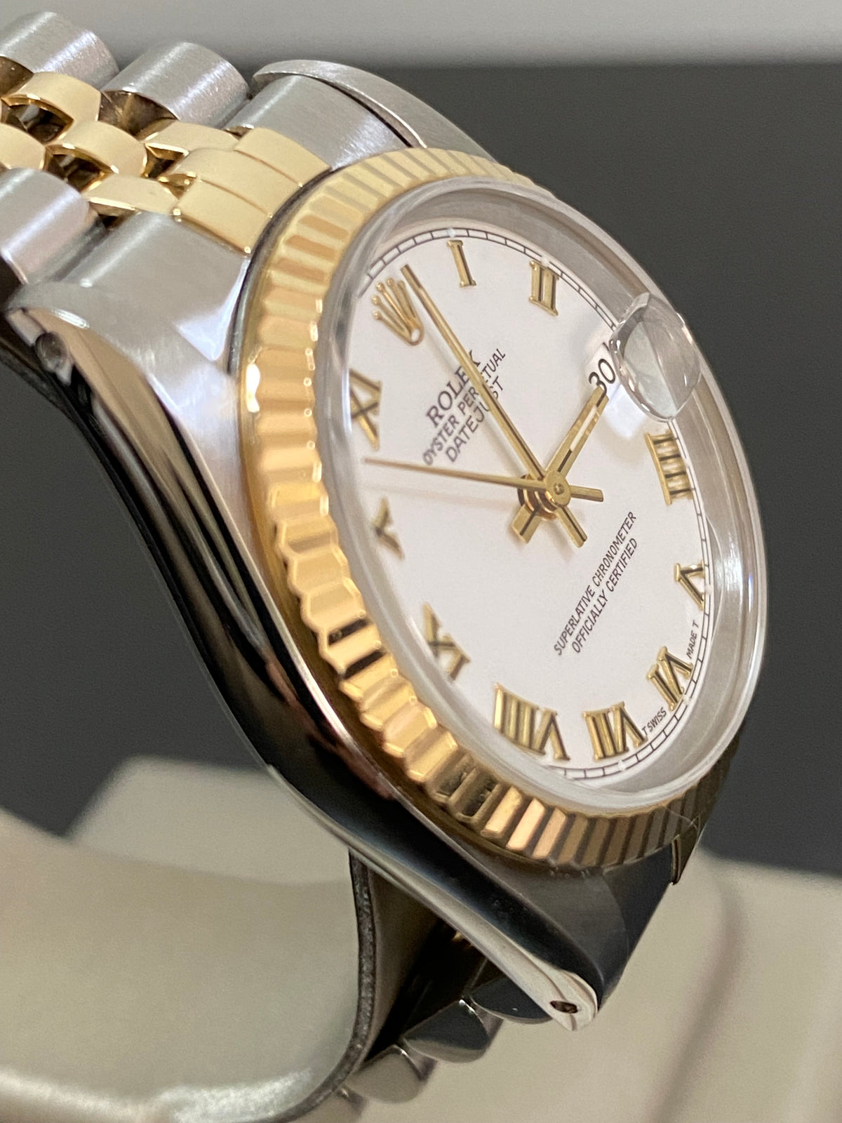 Rolex Steel and Yellow Gold Datejust 31 - N Serial - Fluted Bezel - White Roman Dial - Jubilee Bracelet - 68273