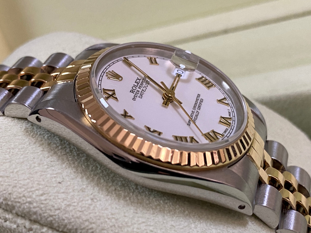 Rolex Steel and Yellow Gold Datejust 31 - N Serial - Fluted Bezel - White Roman Dial - Jubilee Bracelet - 68273