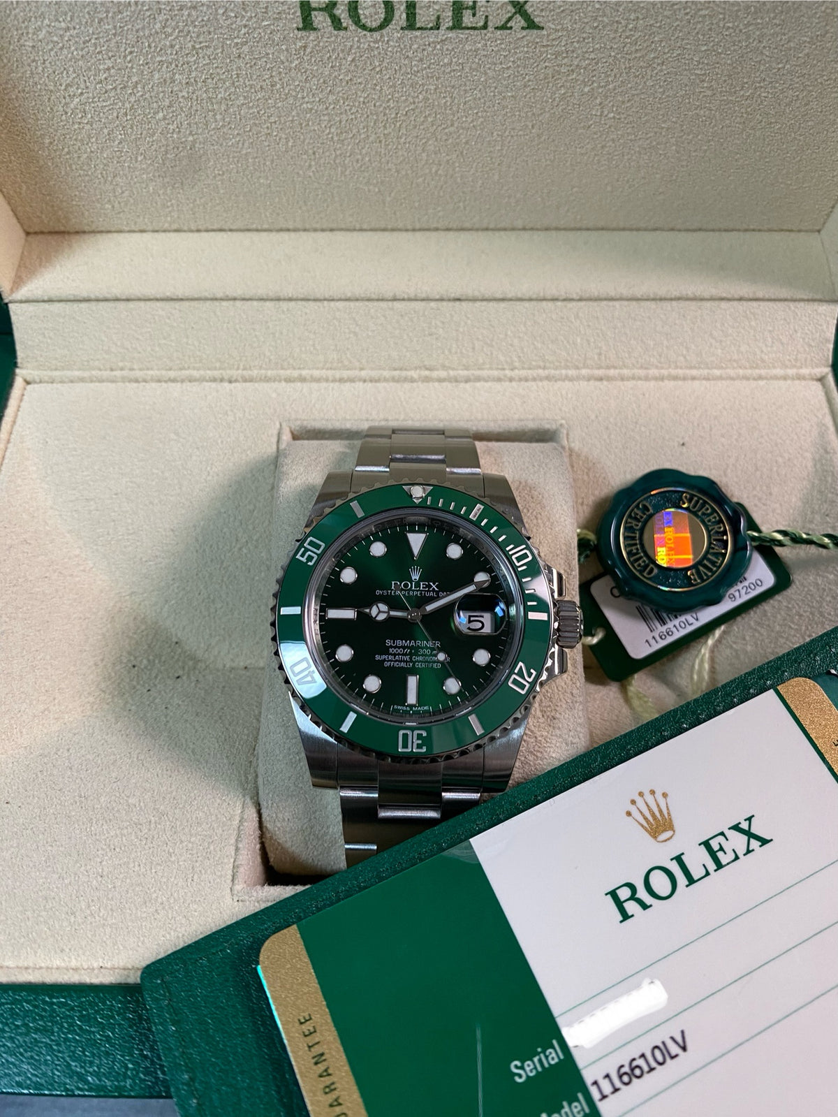 Rolex Steel Submariner Date - 2015 - "Hulk" - 116610LV *FULL SET*