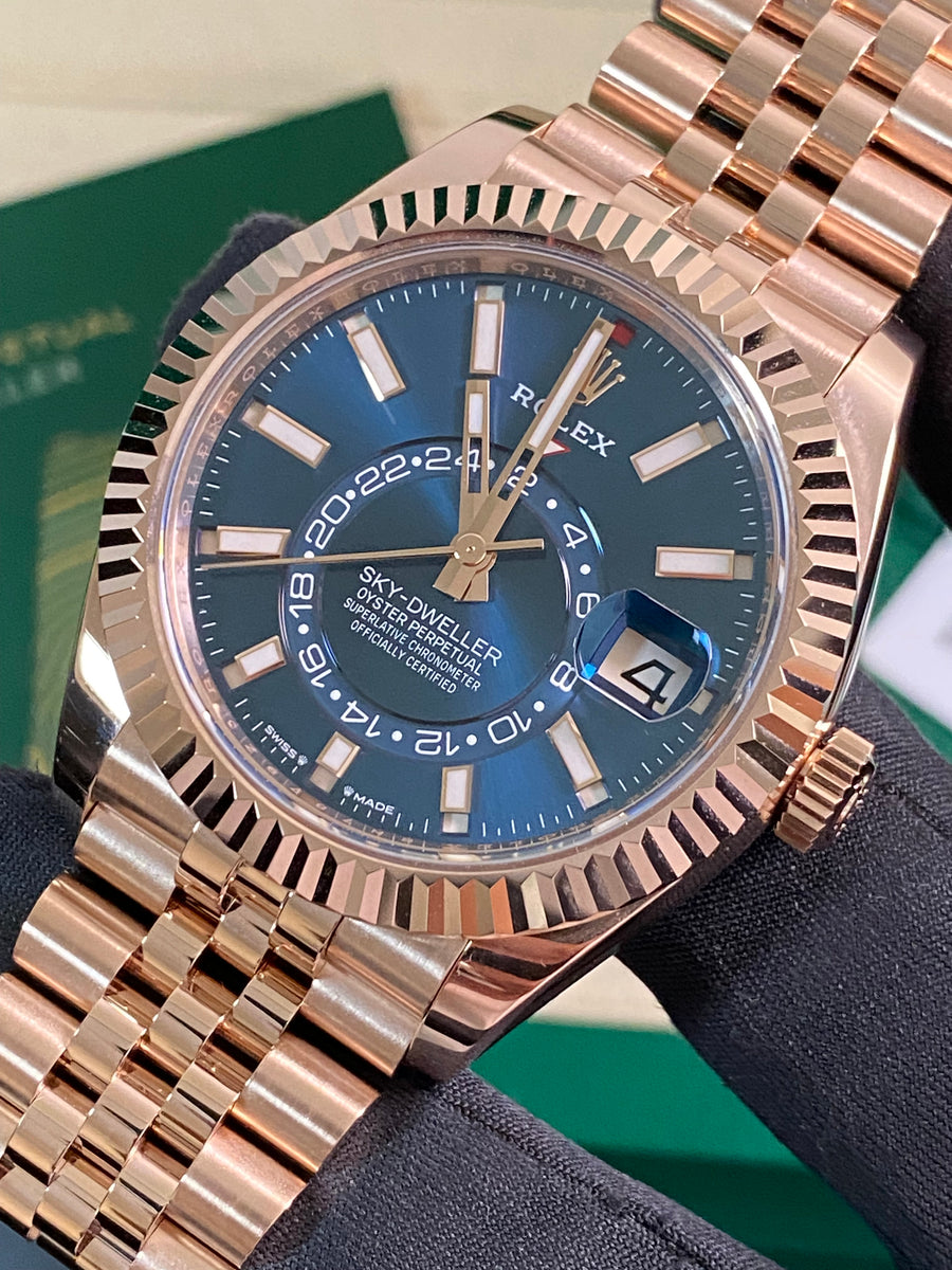 Rolex Everose Gold Sky-Dweller - 2024 - Blue-Green Dial - Jubilee Bracelet - 336935 *FULL SET*