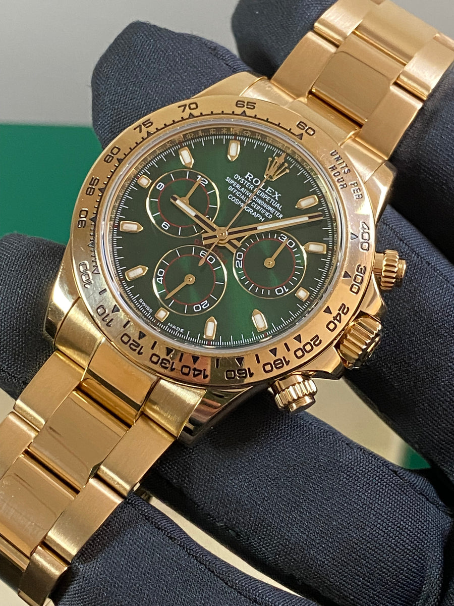 Rolex Yellow Gold Cosmograph Daytona -  2020 - "John Meyer" Green Dial - 116508 COMPLETE SET