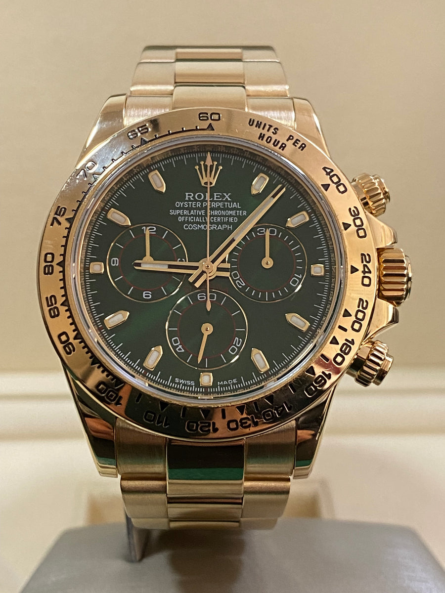 Rolex Yellow Gold Cosmograph Daytona -  2020 - "John Meyer" Green Dial - 116508 COMPLETE SET