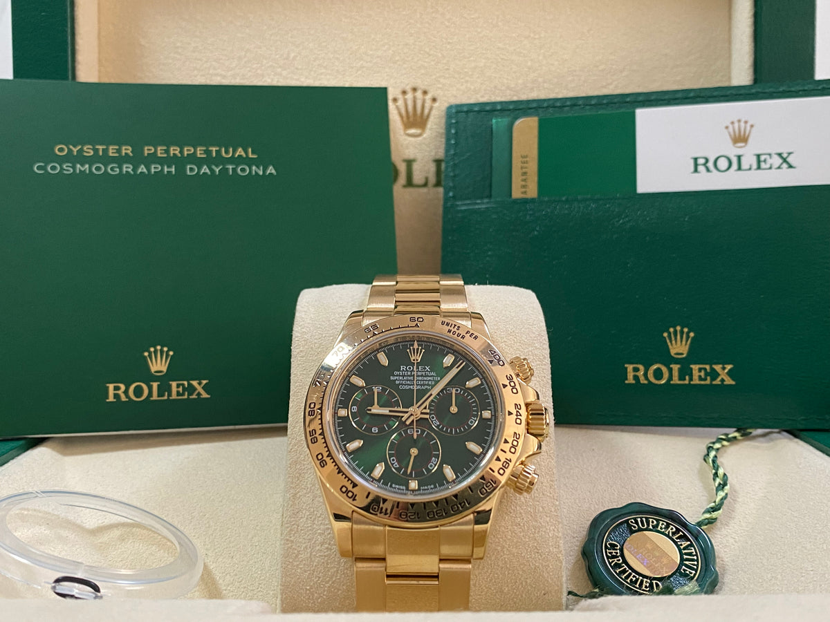 Rolex Yellow Gold Cosmograph Daytona -  2020 - "John Meyer" Green Dial - 116508 COMPLETE SET