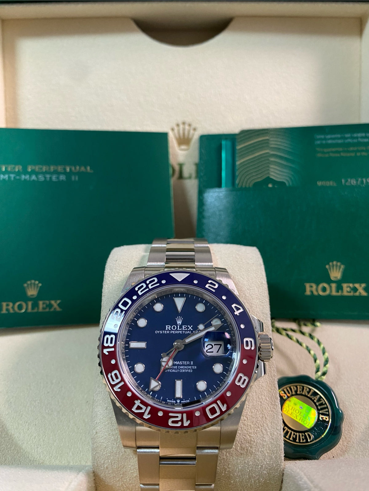 Rolex White Gold GMT-Master II - 2021 - "Pepsi" Bezel - Blue Dial - Oyster Bracelet - 126719BLRO *FULL SET*