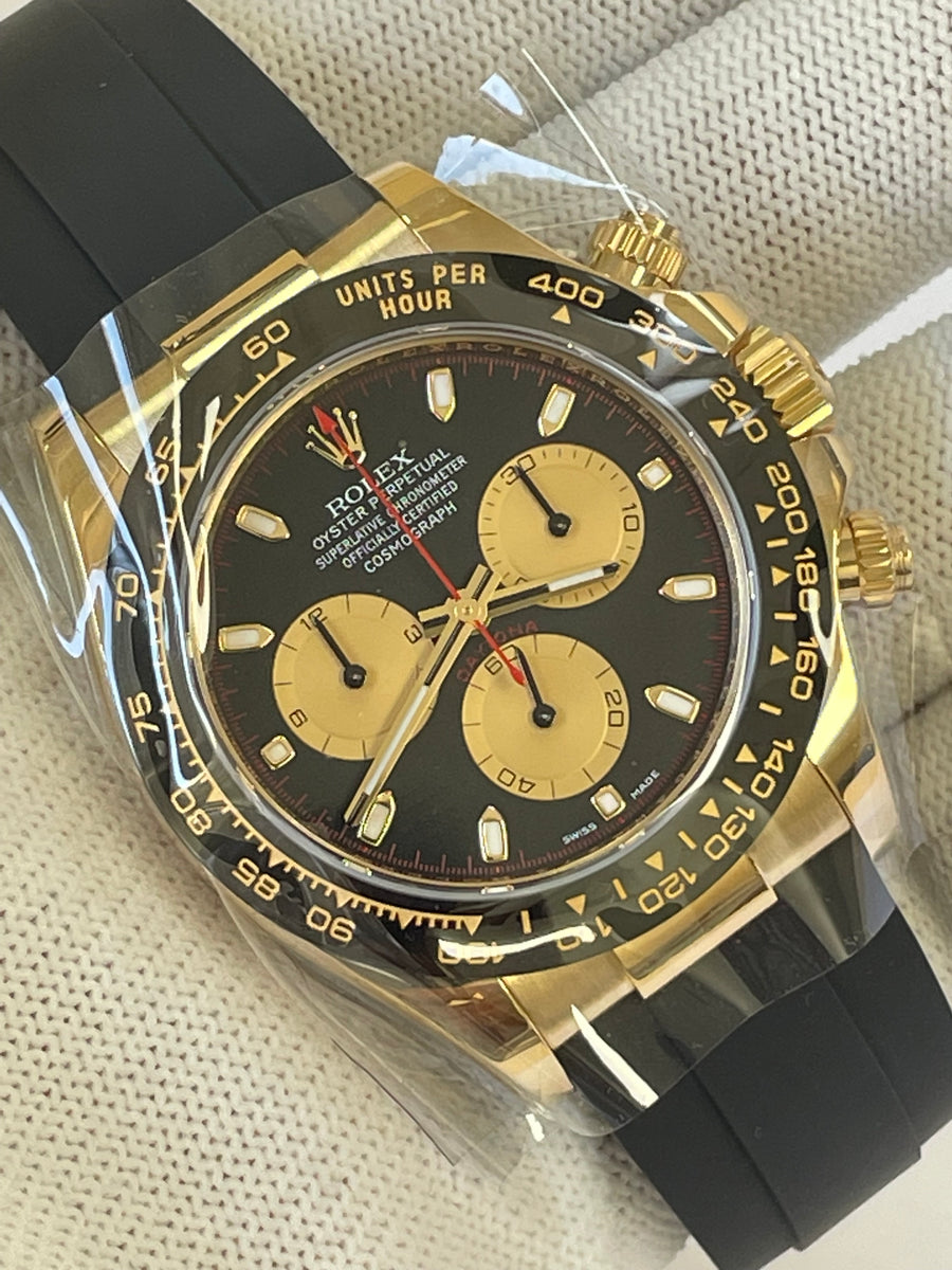 Rolex Yellow Gold Cosmograph Daytona - 2023 - "Paul Newman" - Black Champagne Dial - Black Oysterflex Strap - 116518LN