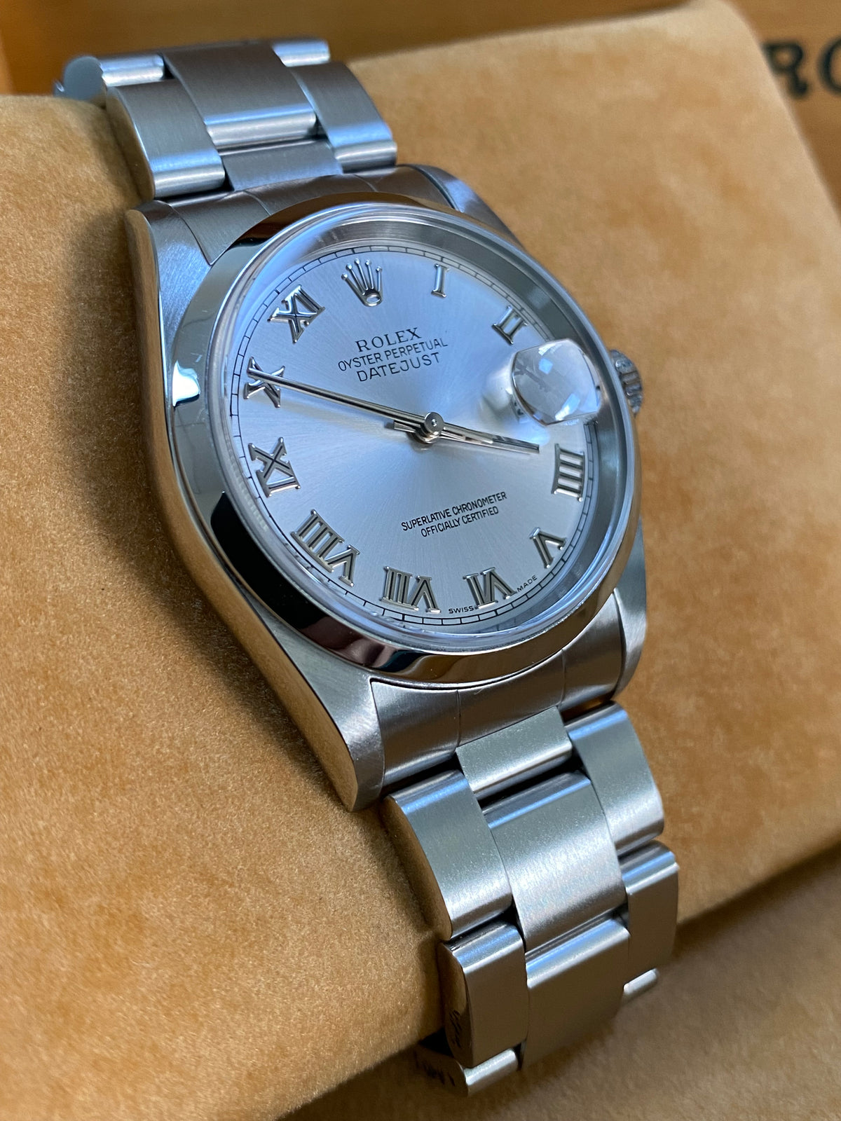 Rolex Steel Datejust 36 - D Serial - Smooth Bezel - Silver Roman Dial - Oyster Bracelet - 16200