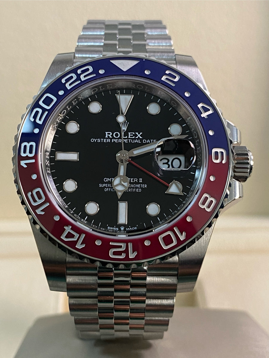 Rolex Steel GMT-Master II - 2022 -"Pepsi" - Black Dial - Jubilee Bracelet - 126710BLRO *FULL STICKERS*