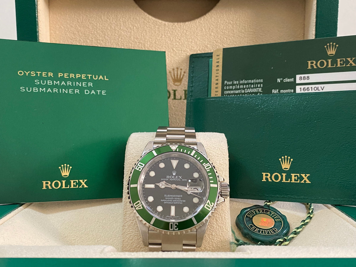 Rolex Steel Submariner Date - V serial - "Kermit" - Black Dial - 16610LV OPEN CARD