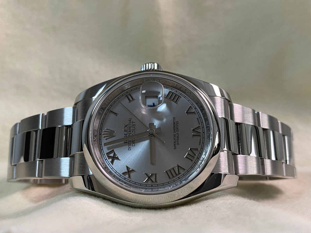 Rolex Steel Datejust 36 - 2016 - Smooth Bezel - Rhodium Roman Dial - Oyster Bracelet - 116200 *FULL SET*