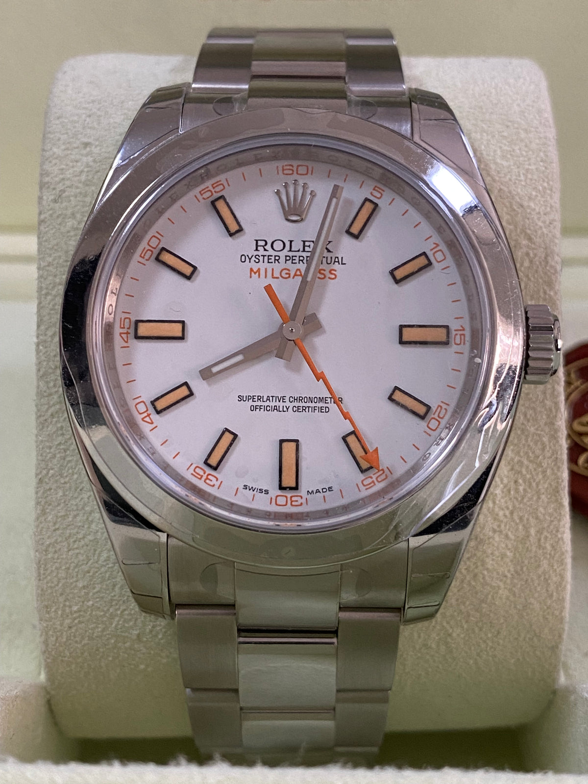 Rolex Milgauss - M serial - White Dial & Orange Accents - 116400 *FULL STICKERS*