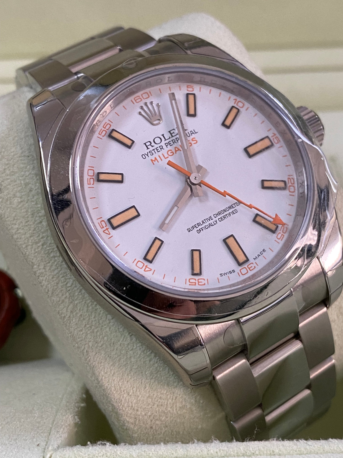 Rolex Milgauss - M serial - White Dial & Orange Accents - 116400 *FULL STICKERS*