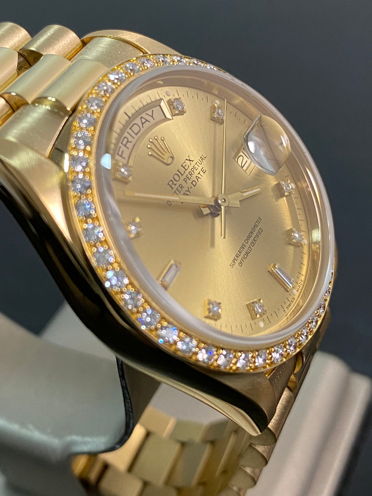 Rolex Yellow Gold Day-Date 36 - Diamond Bezel - Diamond Dial - President Bracelet - 18048