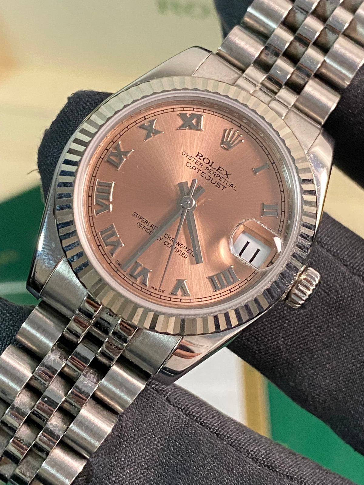 Rolex Steel Datejust 31 - G serial - Fluted Bezel - Pink Roman Dial - Jubilee Bracelet - 178274 *FULL SET*