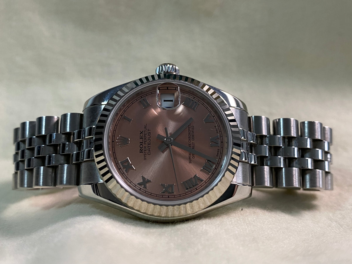 Rolex Steel Datejust 31 - G serial - Fluted Bezel - Pink Roman Dial - Jubilee Bracelet - 178274 *FULL SET*