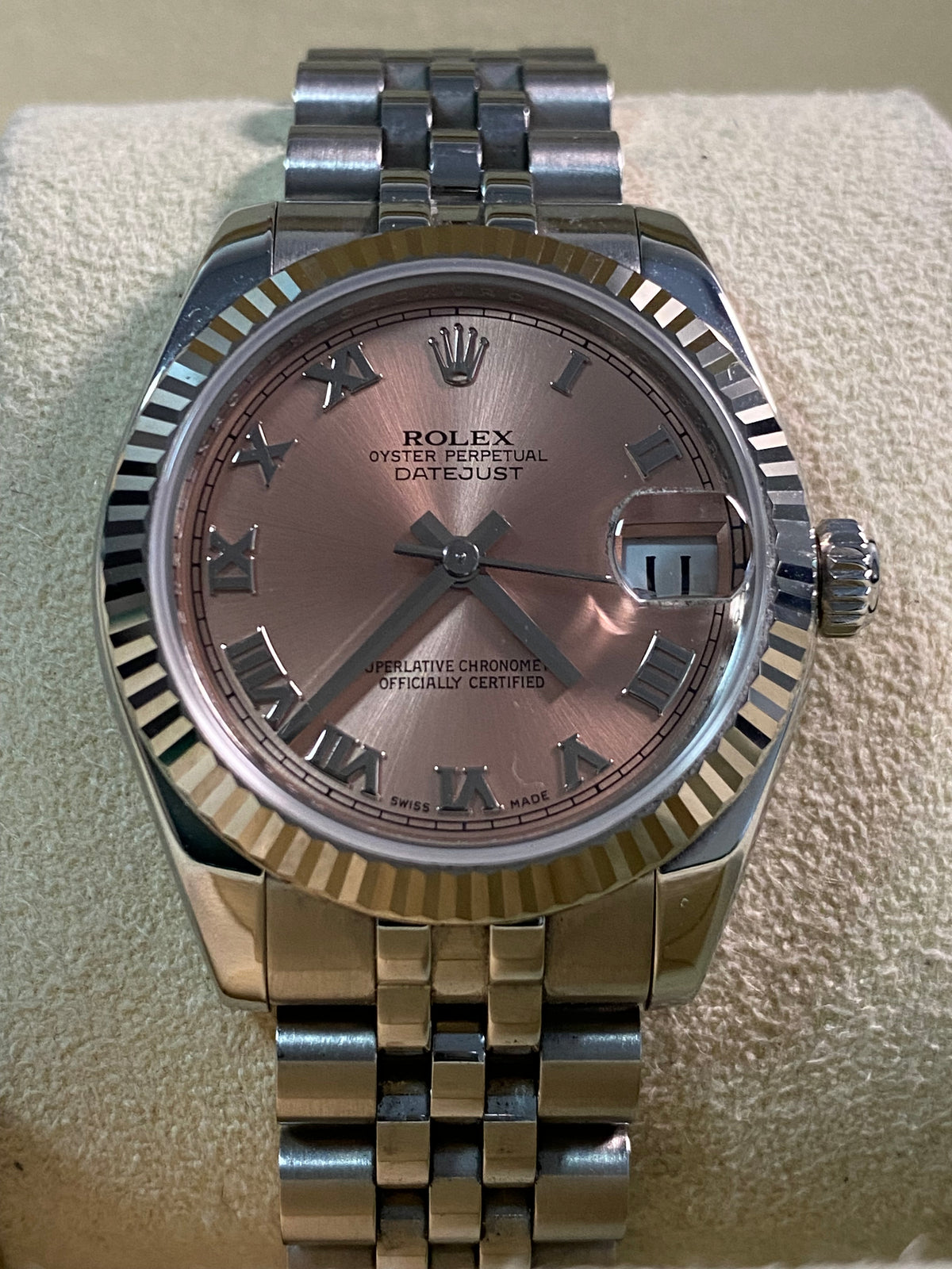 Rolex Steel Datejust 31 - G serial - Fluted Bezel - Pink Roman Dial - Jubilee Bracelet - 178274 *FULL SET*