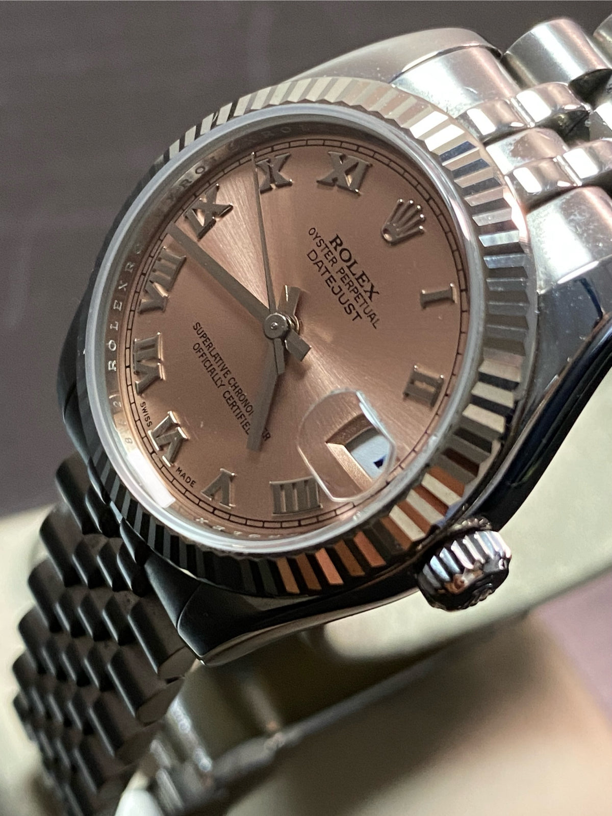 Rolex Steel Datejust 31 - G serial - Fluted Bezel - Pink Roman Dial - Jubilee Bracelet - 178274 *FULL SET*