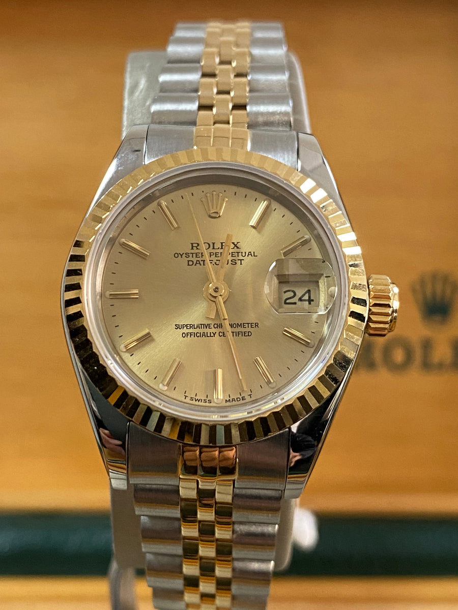 Rolex Steel and Yellow Gold Lady-Datejust - E serial- Fluted Bezel - Champagne Index Dial - Jubilee Bracelet - 69173