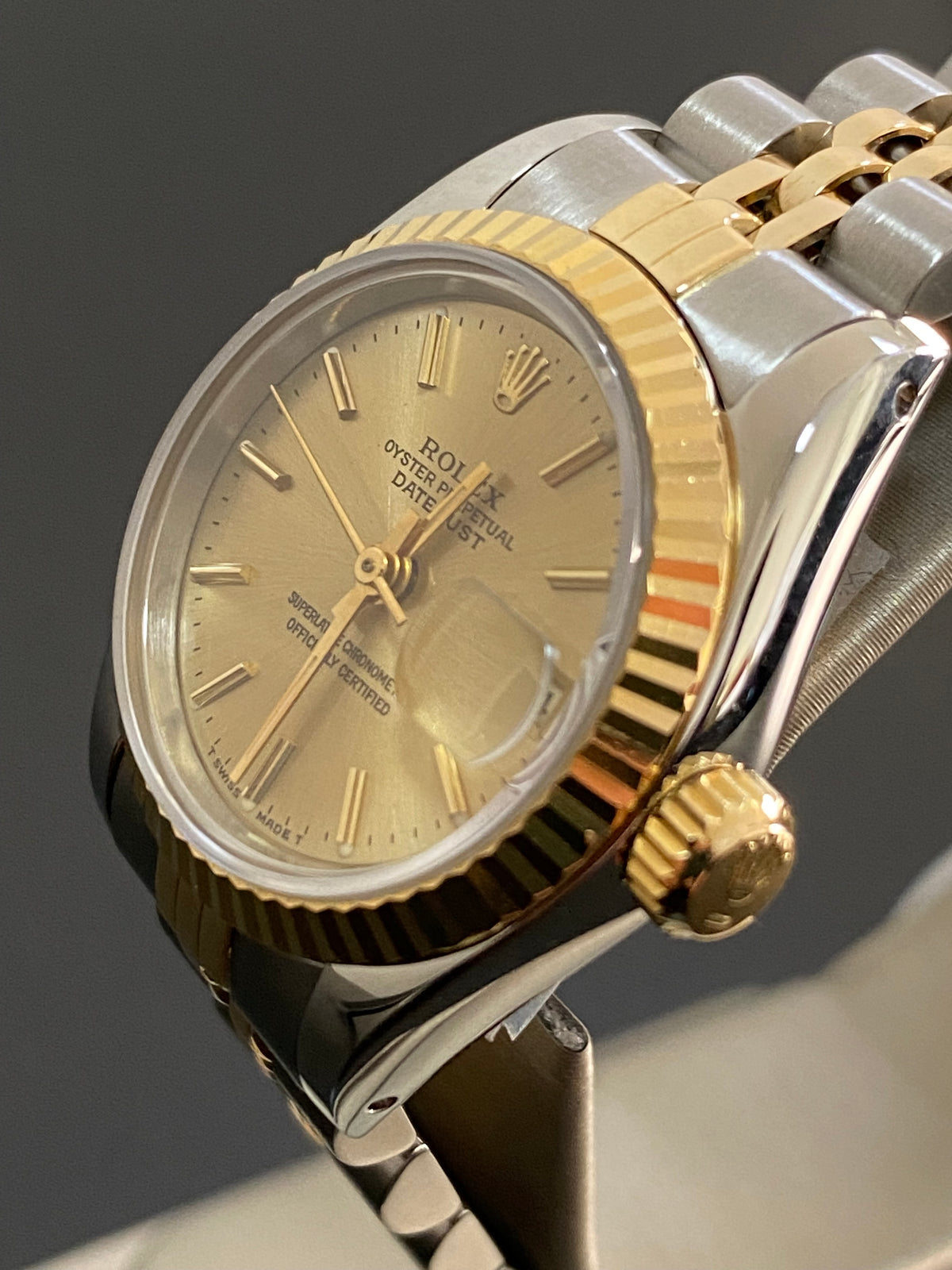 Rolex Steel and Yellow Gold Lady-Datejust - E serial- Fluted Bezel - Champagne Index Dial - Jubilee Bracelet - 69173