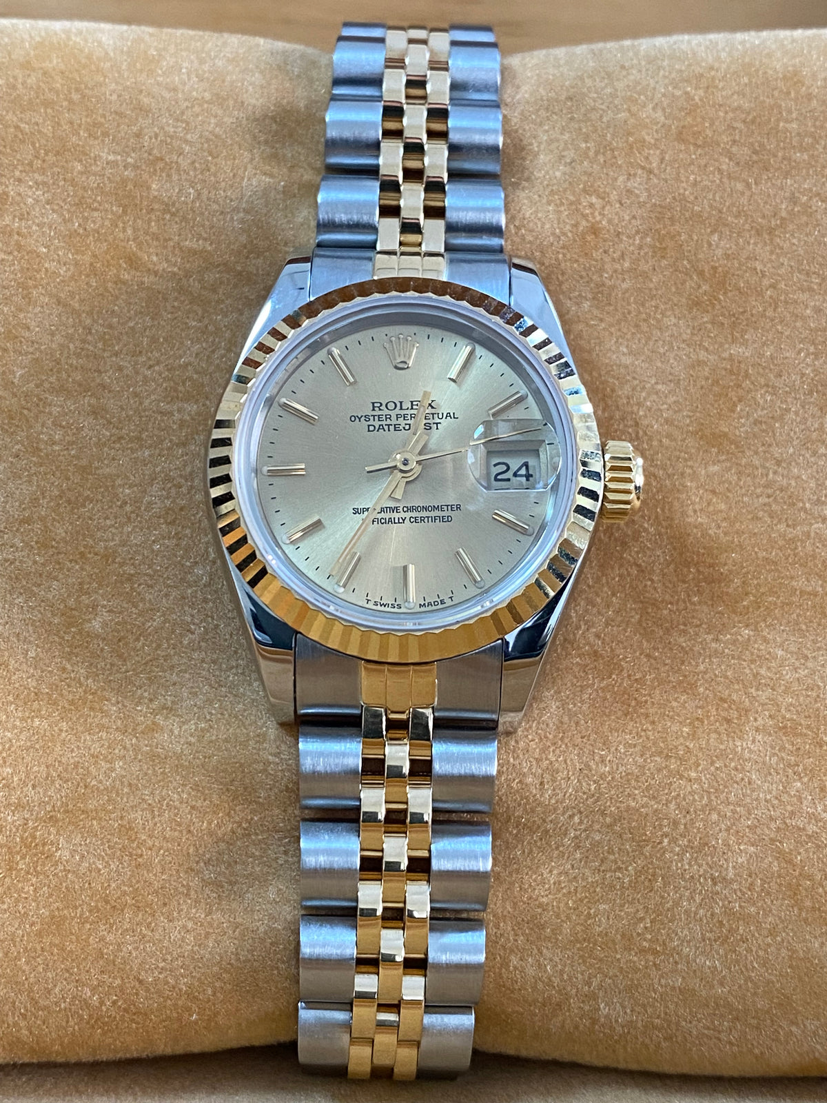 Rolex Steel and Yellow Gold Lady-Datejust - E serial- Fluted Bezel - Champagne Index Dial - Jubilee Bracelet - 69173
