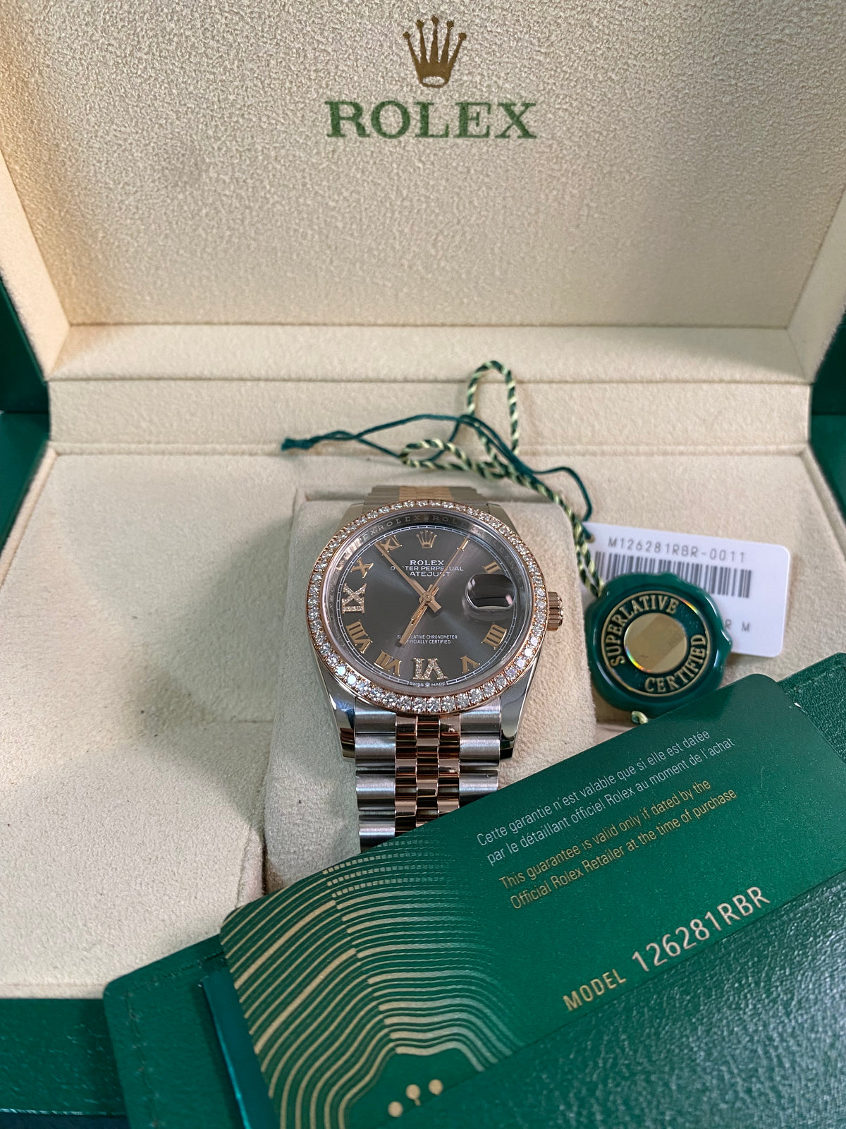 Rolex Steel and Everose Rolesor Datejust 36 - 2024 - Diamond Bezel - Slate Roman Dial - Jubilee Bracelet - 126281RBR *FULL SET*