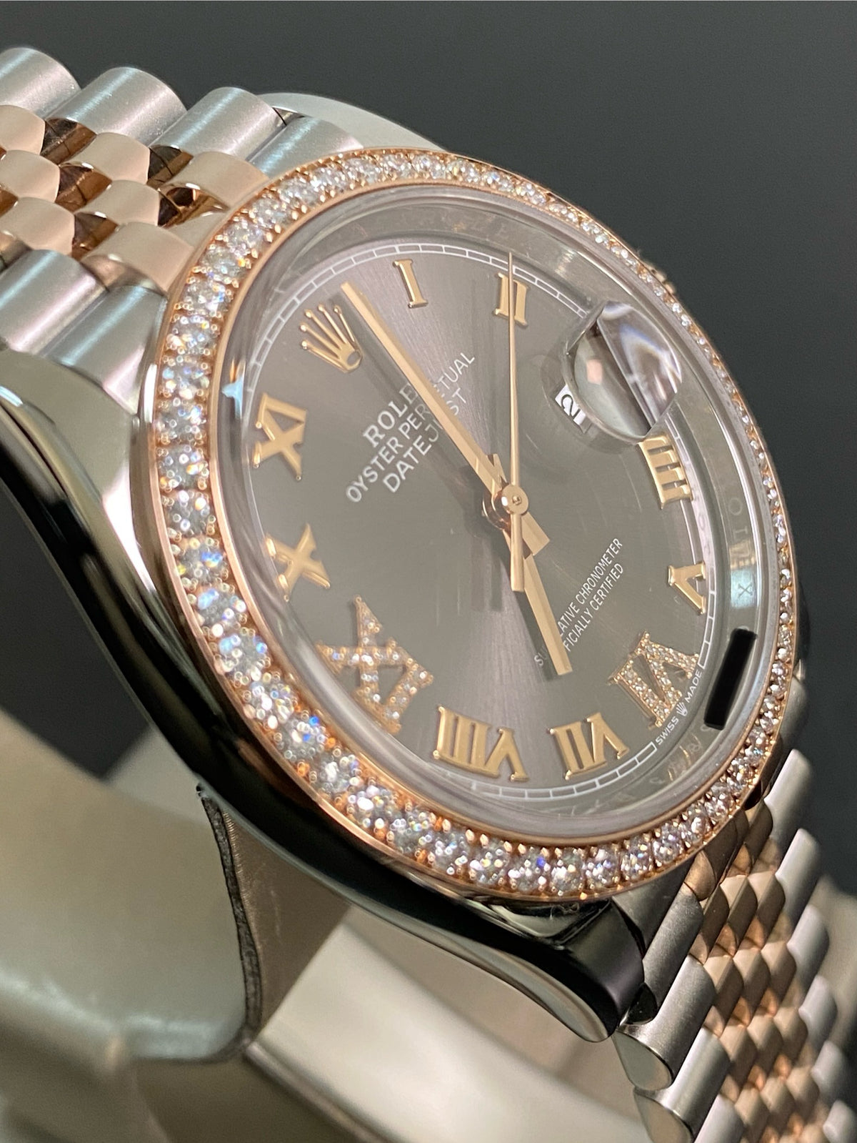 Rolex Steel and Everose Rolesor Datejust 36 - 2024 - Diamond Bezel - Slate Roman Dial - Jubilee Bracelet - 126281RBR *FULL SET*