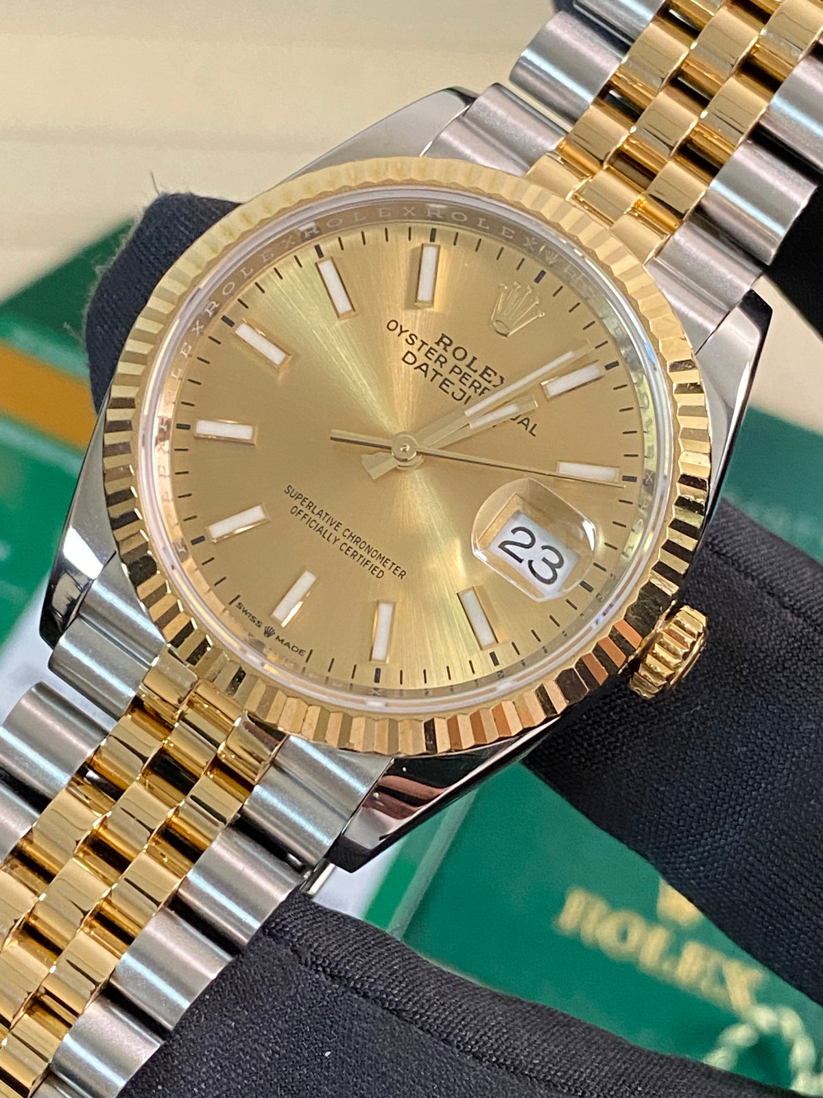 Rolex Steel and Yellow Gold Datejust 36 - 2019 - Fluted Bezel - Champagne Index Dial - Jubilee Bracelet - 126233 *FULL SET*