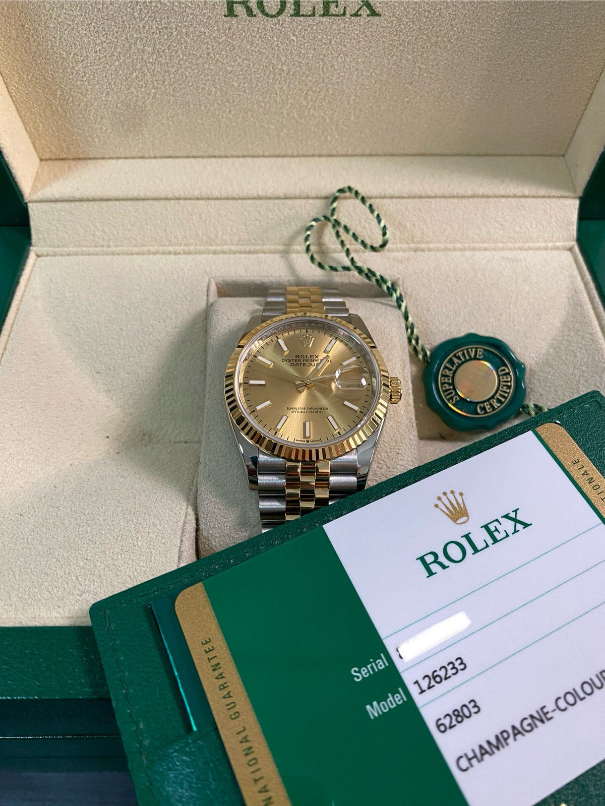 Rolex Steel and Yellow Gold Datejust 36 - 2019 - Fluted Bezel - Champagne Index Dial - Jubilee Bracelet - 126233 *FULL SET*