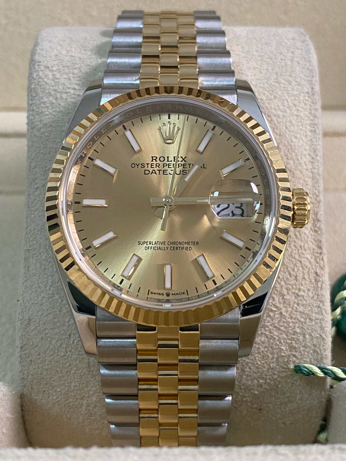 Rolex Steel and Yellow Gold Datejust 36 - 2019 - Fluted Bezel - Champagne Index Dial - Jubilee Bracelet - 126233 *FULL SET*