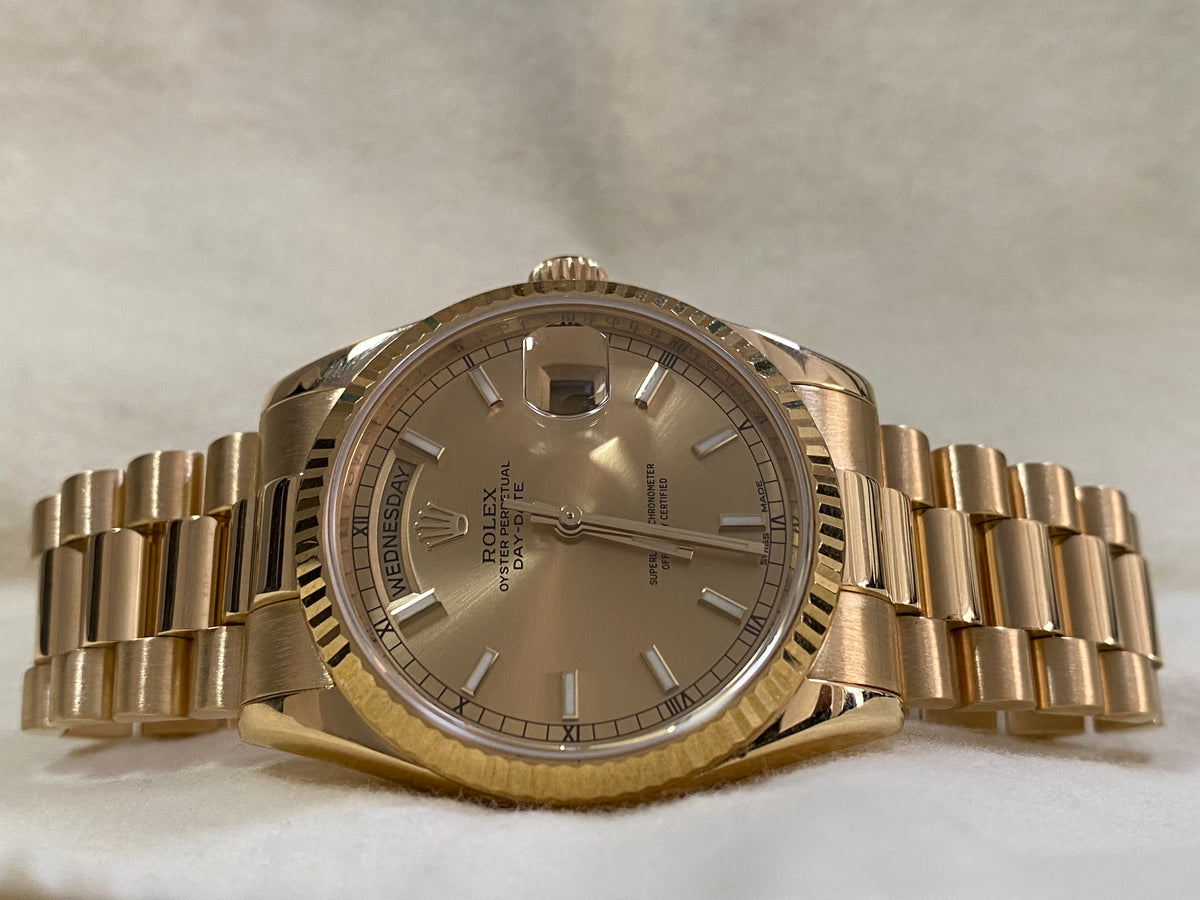 Rolex Yellow Gold Day-Date 36 - 2015 - Fluted Bezel - Champagne Index Dial - President Bracelet - 118238