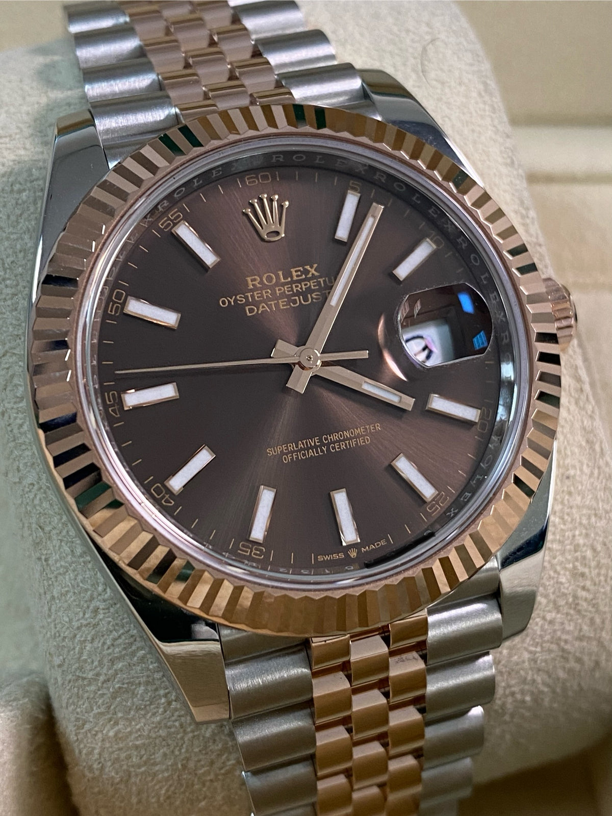 Rolex Steel and Everose Gold Datejust 41 - 2024 - Fluted Bezel - Chocolate Index Dial - Jubilee Bracelet - 126331 *FULL SET*