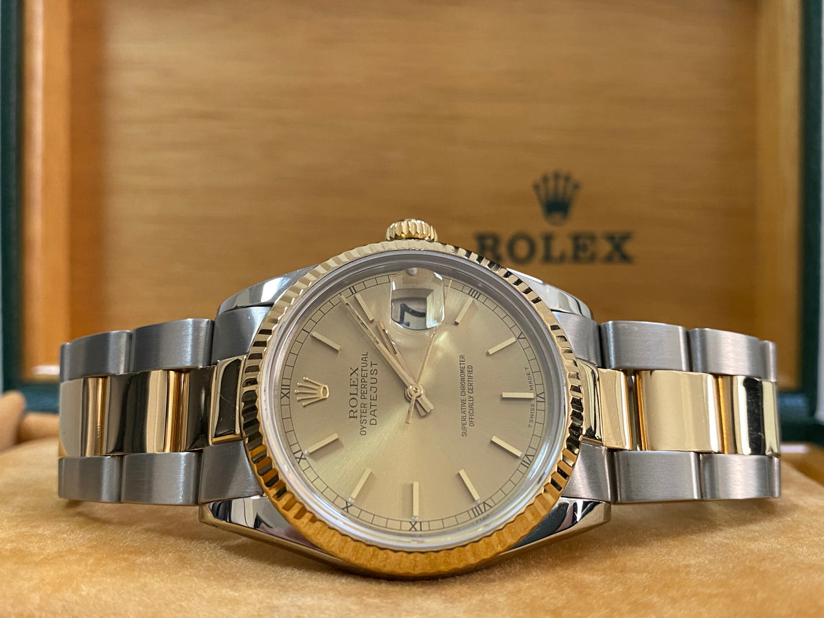 Rolex Steel and Yellow Gold Datejust 36 - Fluted Bezel - Champagne Index Dial - Oyster Bracelet - 16013