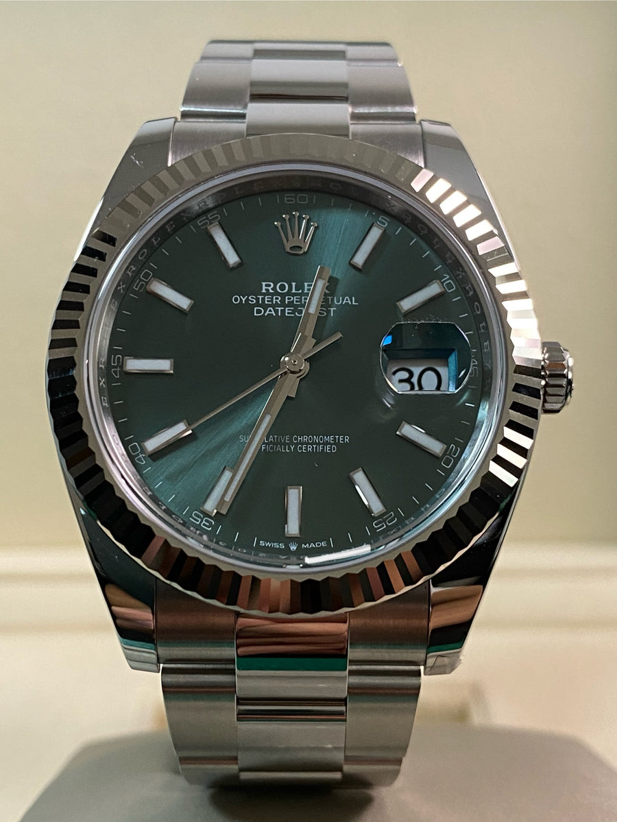 Rolex Steel Datejust 41 - 2024 - Fluted Bezel - Mint Green Dial - Oyster Bracelet - 126334 *FULL SET*