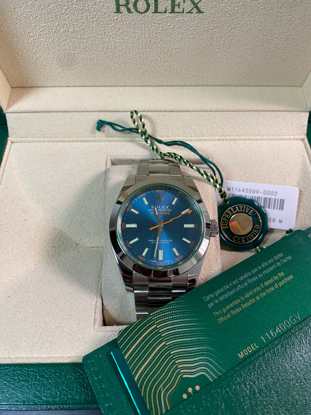 Rolex Milgauss - Blue Dial - Green Crystal - 2021 - 116400GV *FULL SET*