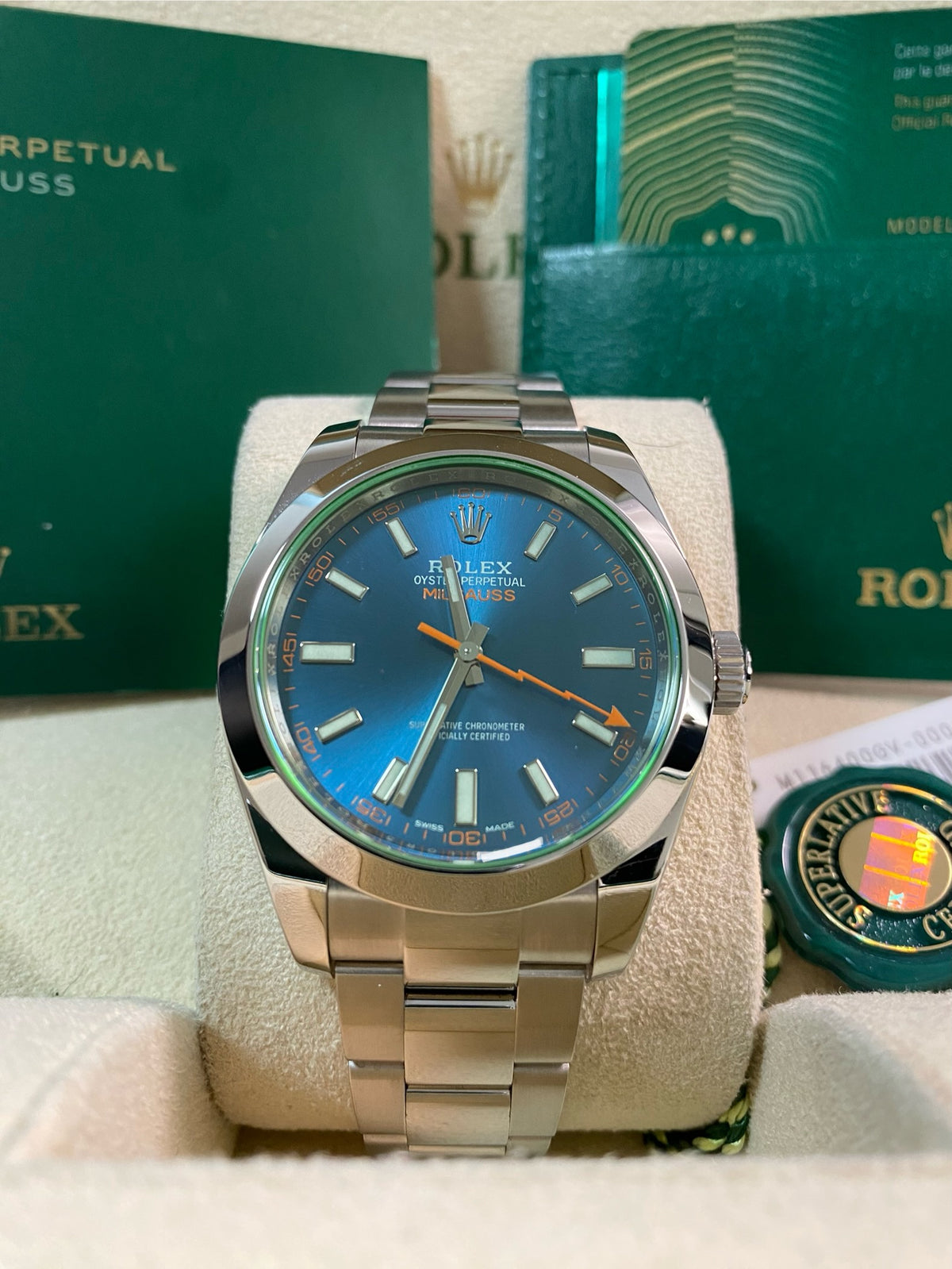 Rolex Milgauss - Blue Dial - Green Crystal - 2021 - 116400GV *FULL SET*