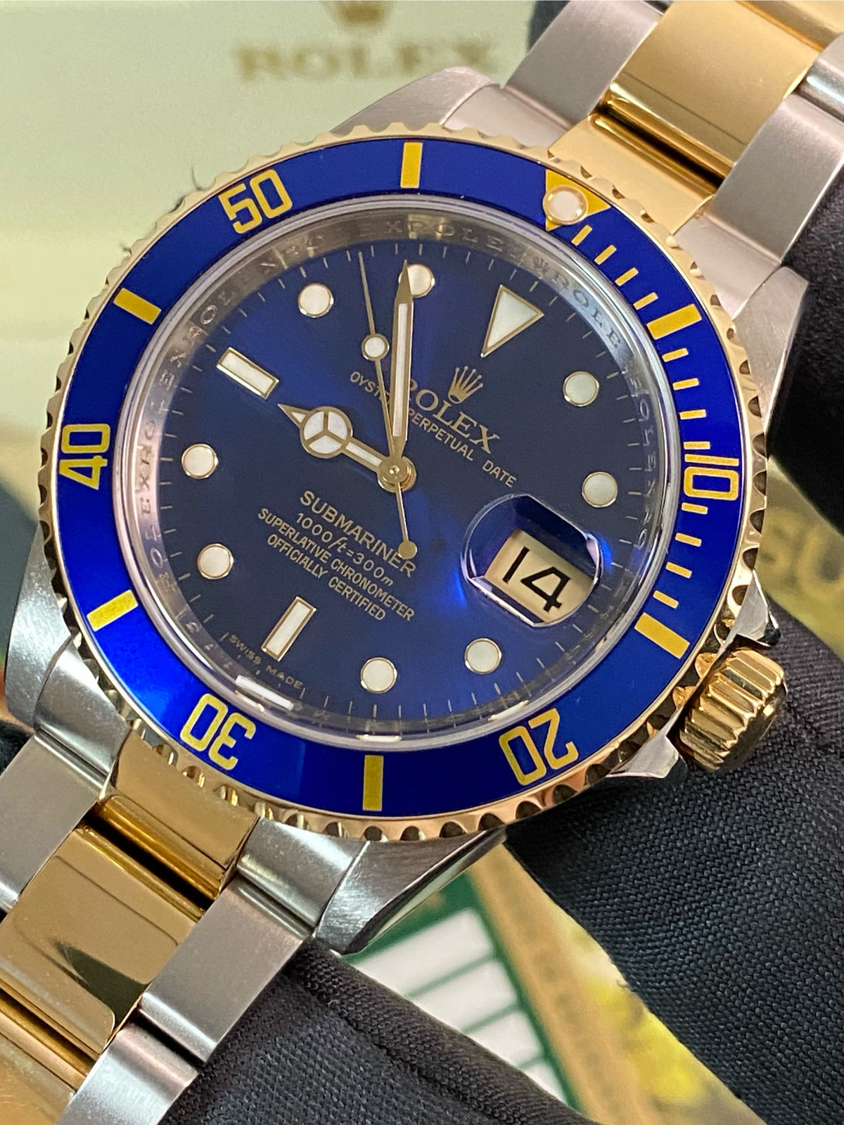 Rolex Yellow Gold and Steel Submariner Date - M serial - Pre Ceramic Blue Bezel - Blue Dial - 16613 *FULL SET*