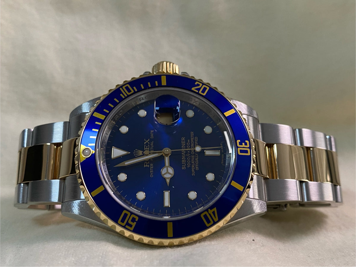 Rolex Yellow Gold and Steel Submariner Date - M serial - Pre Ceramic Blue Bezel - Blue Dial - 16613 *FULL SET*