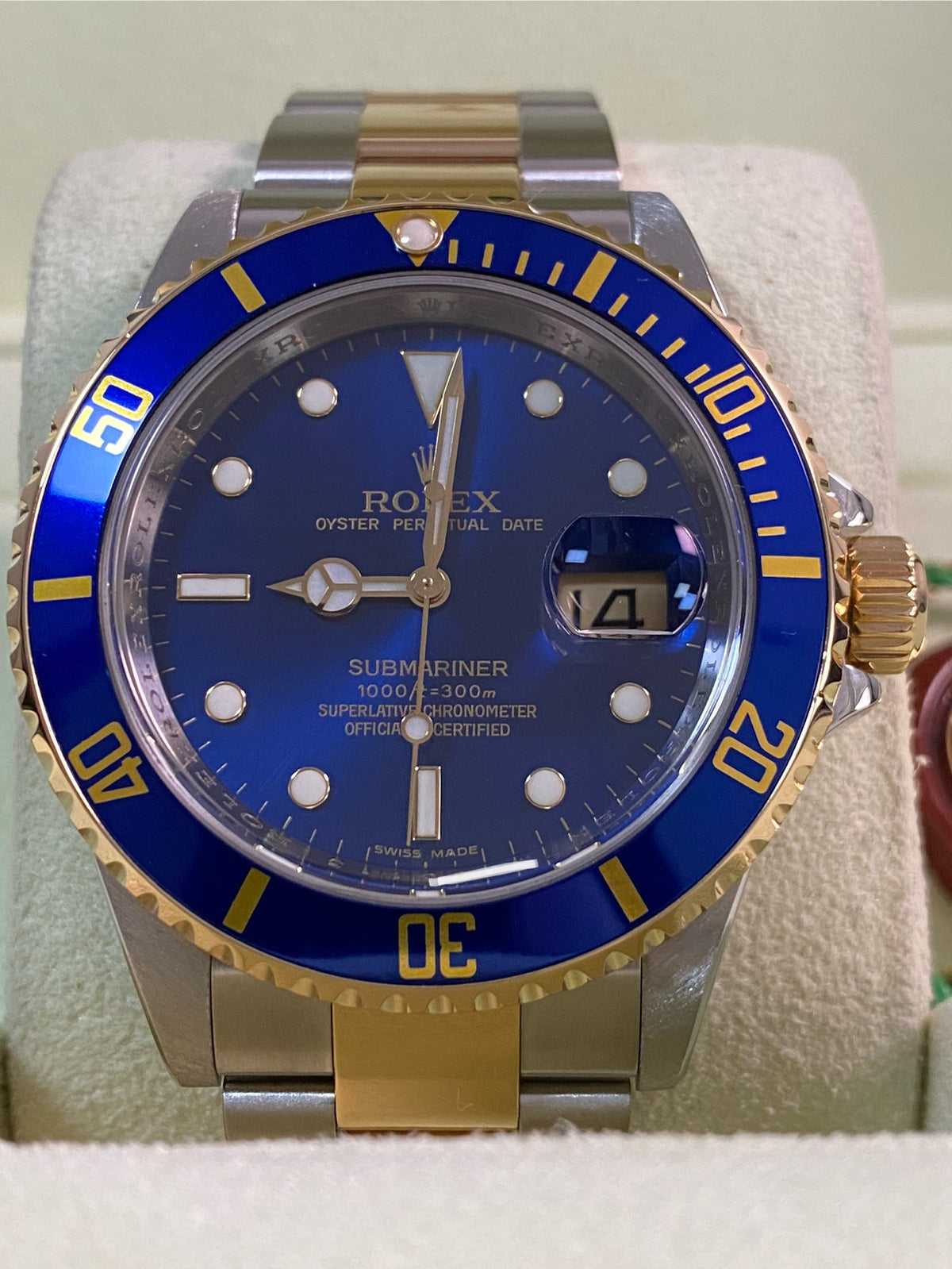 Rolex Yellow Gold and Steel Submariner Date - M serial - Pre Ceramic Blue Bezel - Blue Dial - 16613 *FULL SET*