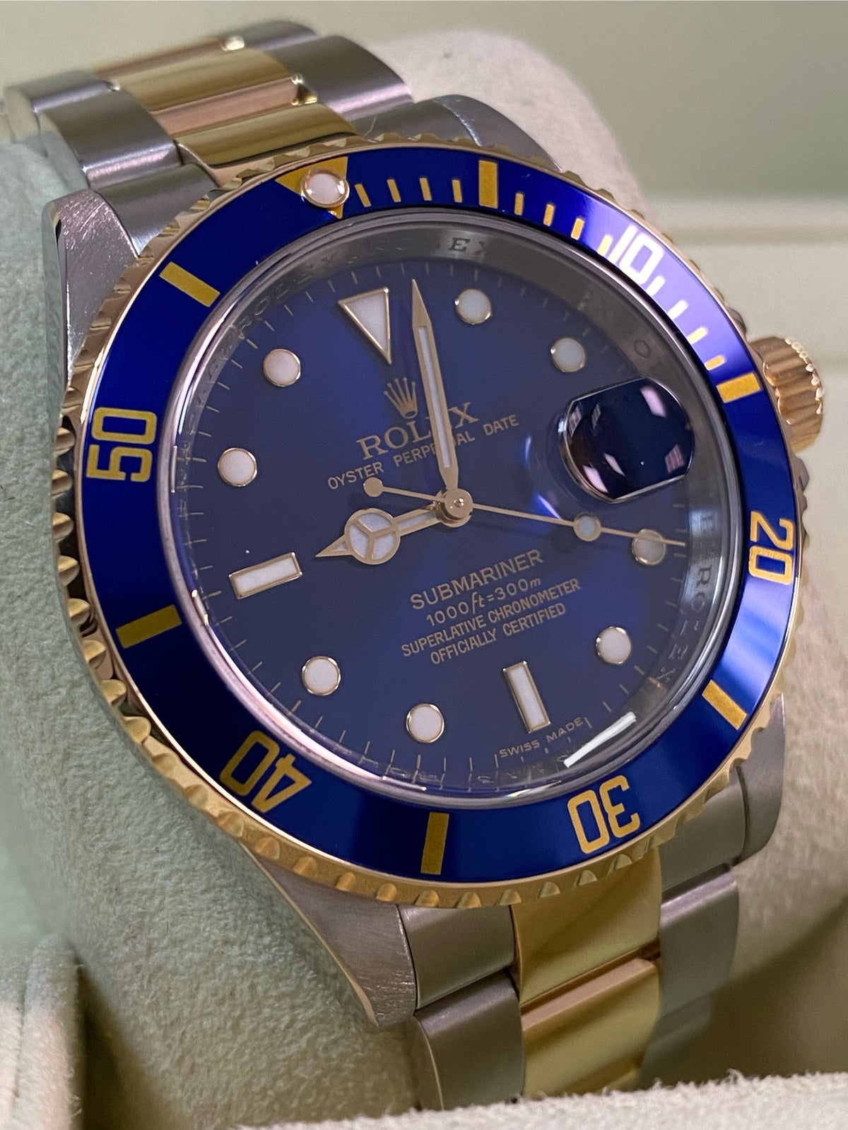 Rolex Yellow Gold and Steel Submariner Date - M serial - Pre Ceramic Blue Bezel - Blue Dial - 16613 *FULL SET*