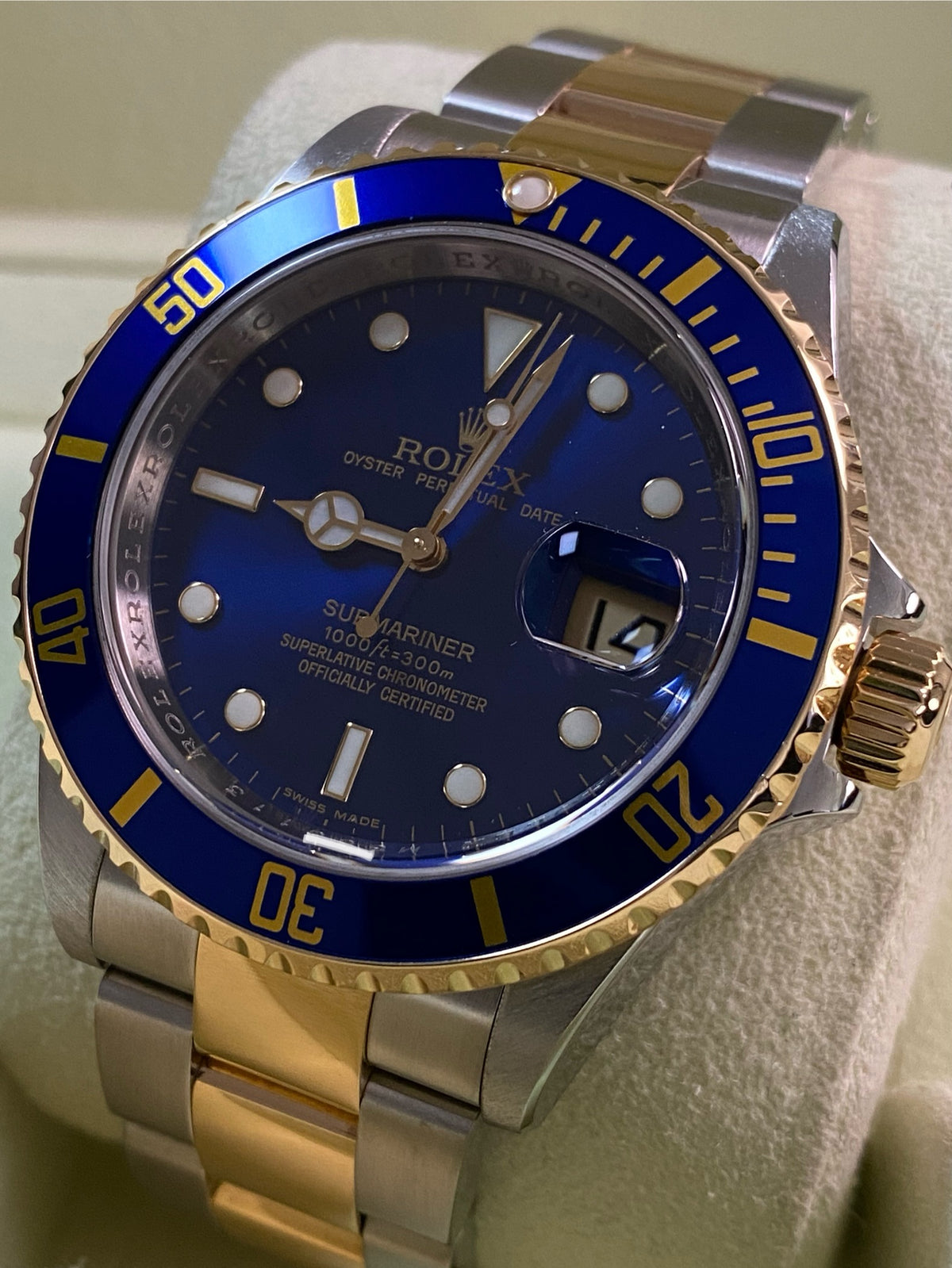 Rolex Yellow Gold and Steel Submariner Date - M serial - Pre Ceramic Blue Bezel - Blue Dial - 16613 *FULL SET*