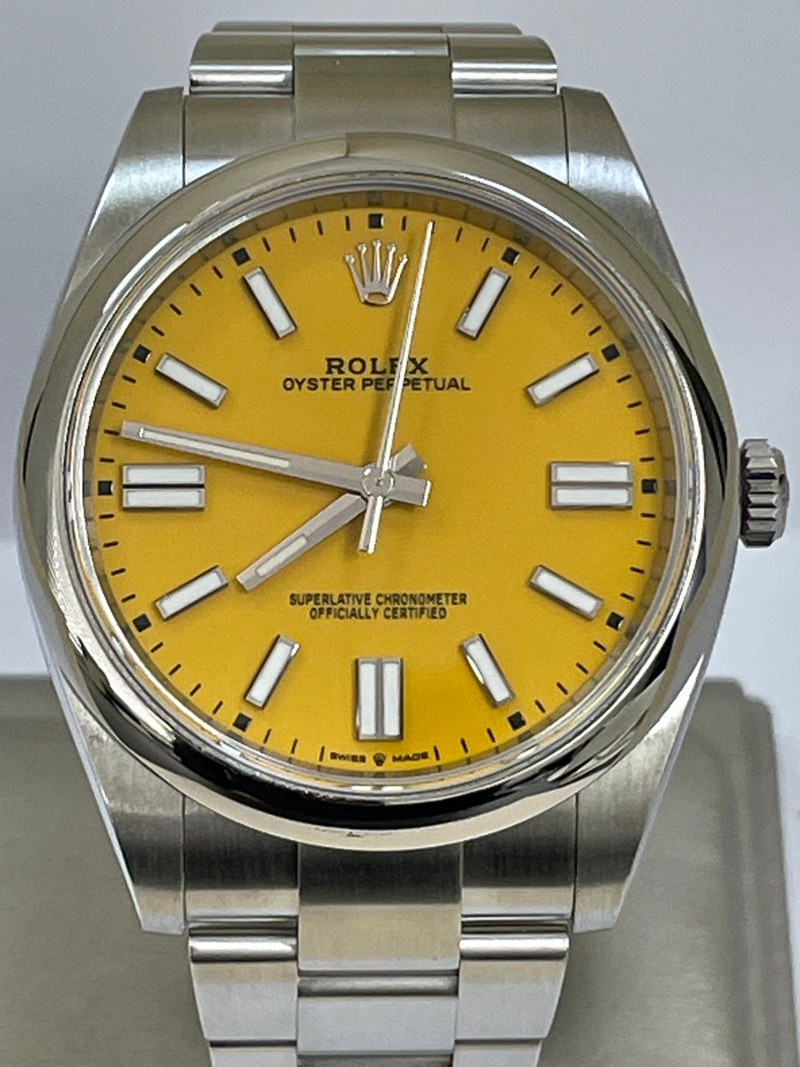 Rolex Oyster Perpetual 41 - 2021 - Domed Bezel - Yellow Dial - Oyster Bracelet - 124300 *DISCONTINUED MODEL*