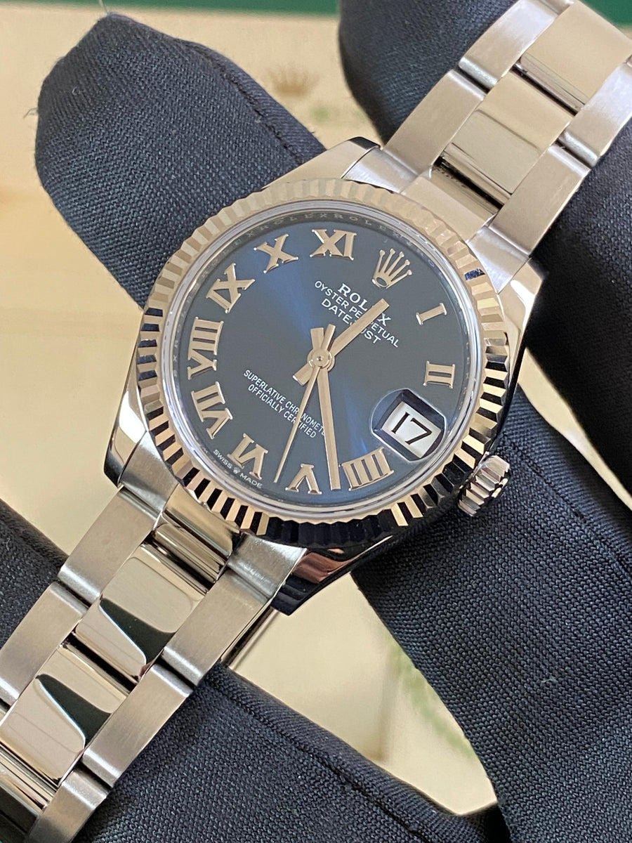 Rolex Steel and White Gold Datejust 31 - 2022 - Fluted Bezel - Blue Roman Dial - Oyster Bracelet - 278274 *COMPLETE SET*