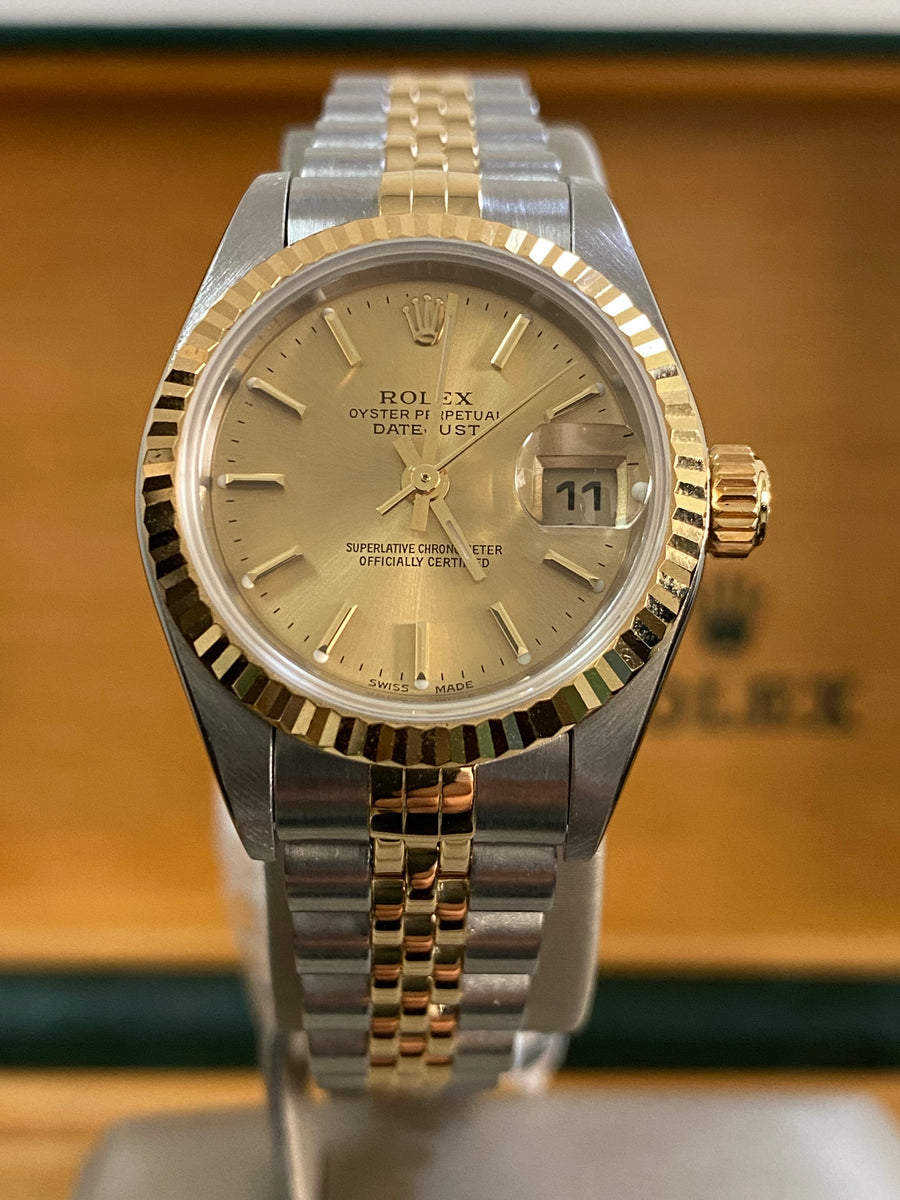 Rolex Yellow Gold and Steel Lady-Datejust 26 - P serial - Fluted Bezel - Champagne Index Dial - Jubilee Bracelet - 79173