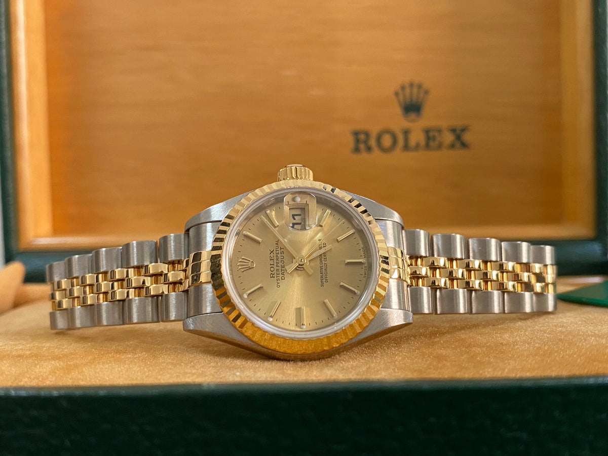 Rolex Yellow Gold and Steel Lady-Datejust 26 - P serial - Fluted Bezel - Champagne Index Dial - Jubilee Bracelet - 79173