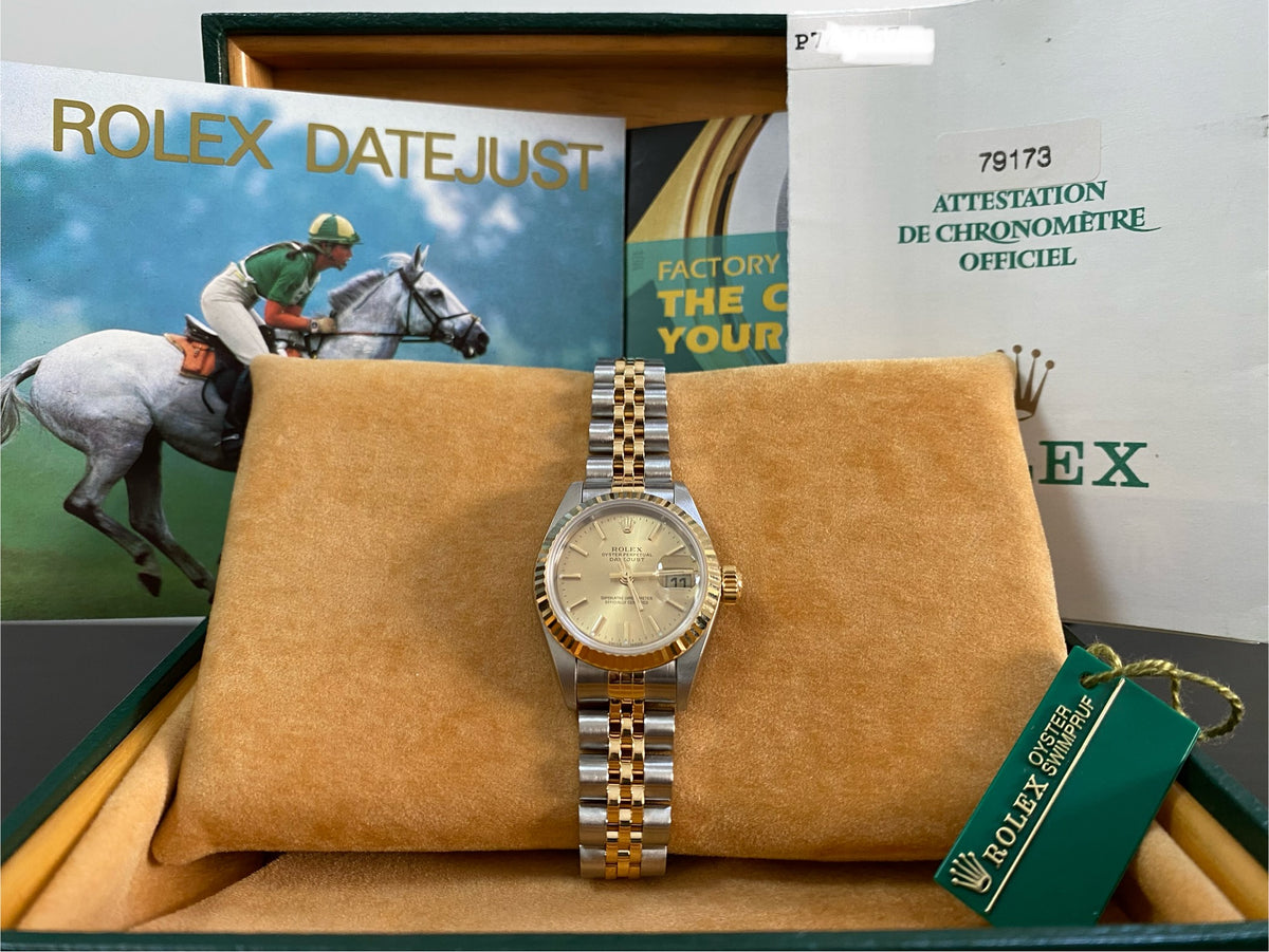 Rolex Yellow Gold and Steel Lady-Datejust 26 - P serial - Fluted Bezel - Champagne Index Dial - Jubilee Bracelet - 79173