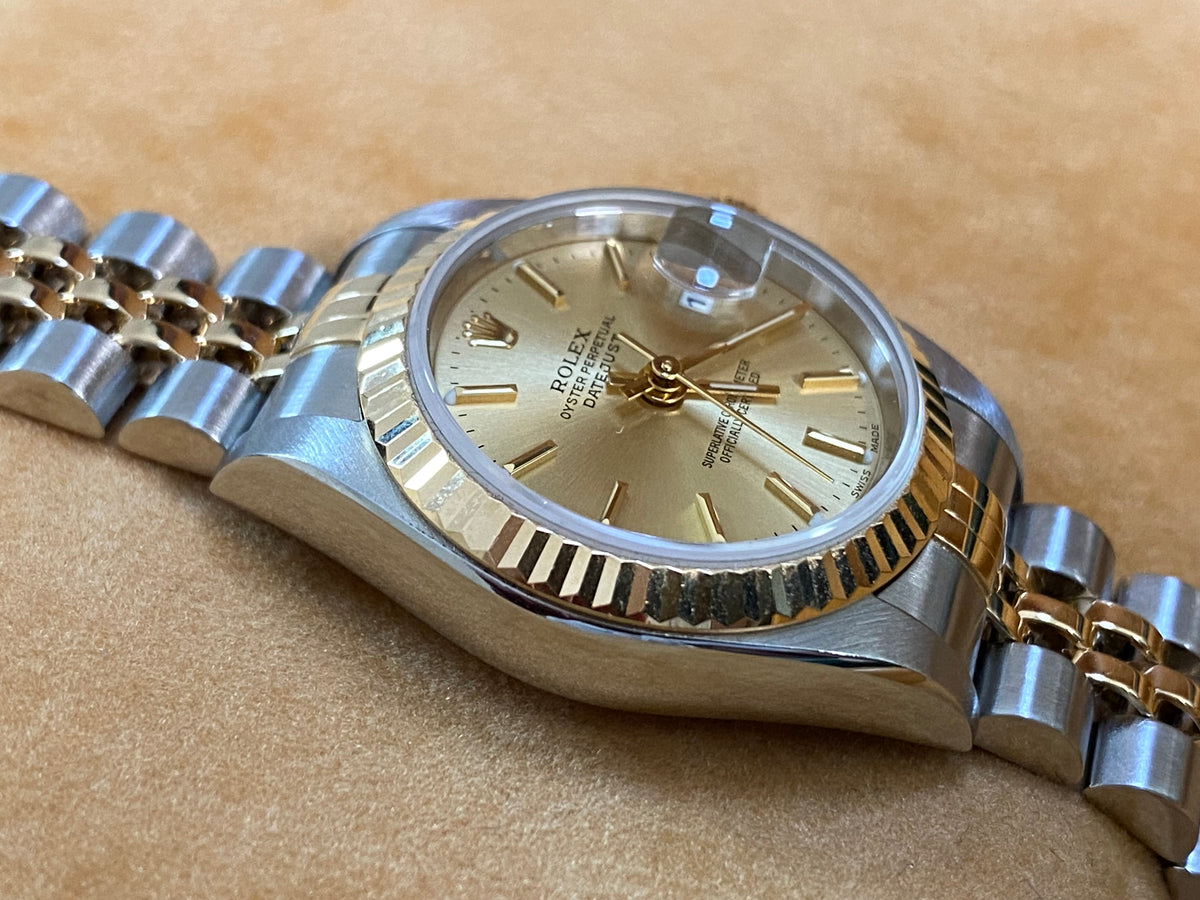 Rolex Yellow Gold and Steel Lady-Datejust 26 - P serial - Fluted Bezel - Champagne Index Dial - Jubilee Bracelet - 79173